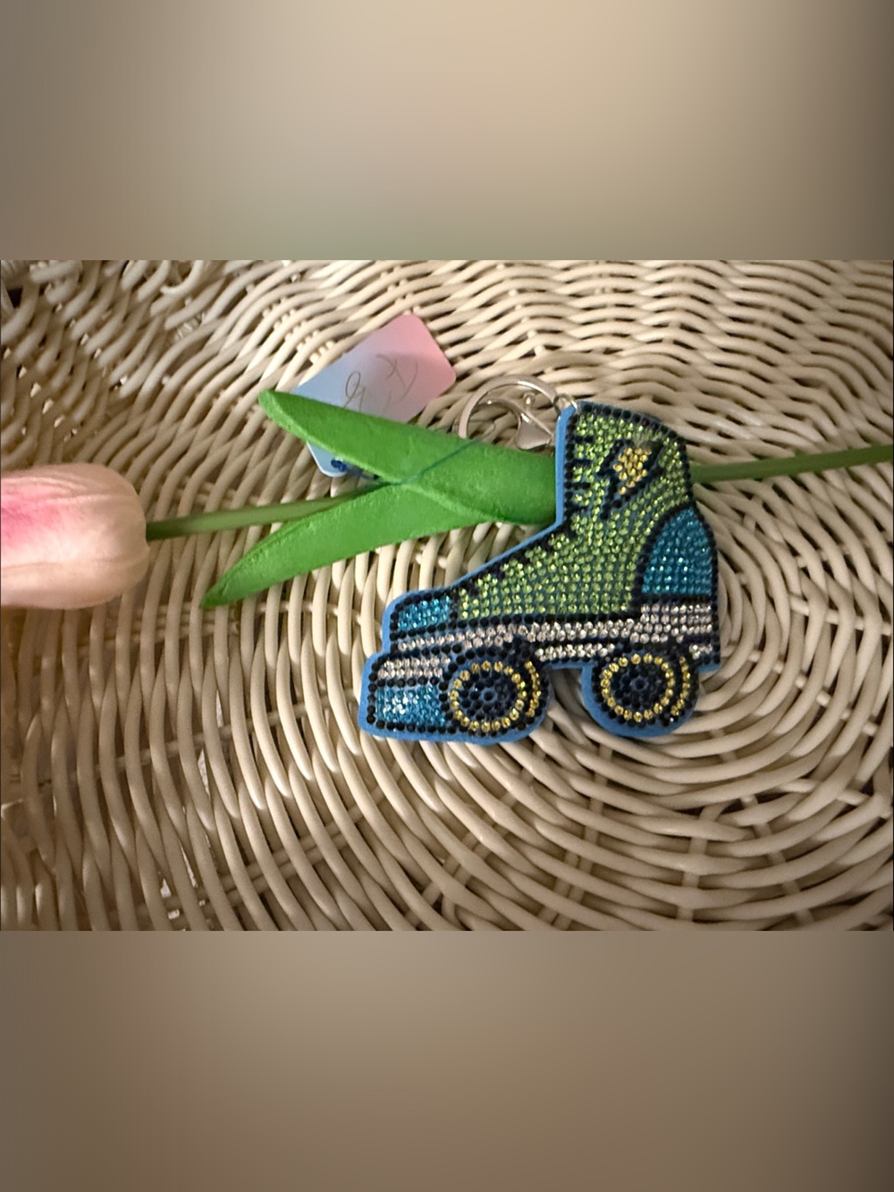 🍏NEW🍎Sparkling Roller Skate Keychain Charm in Green and Blue